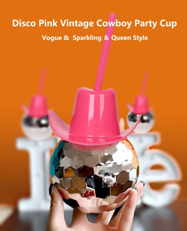 Disco Ball Tumbler with Cowboy Hat Lid &Straw