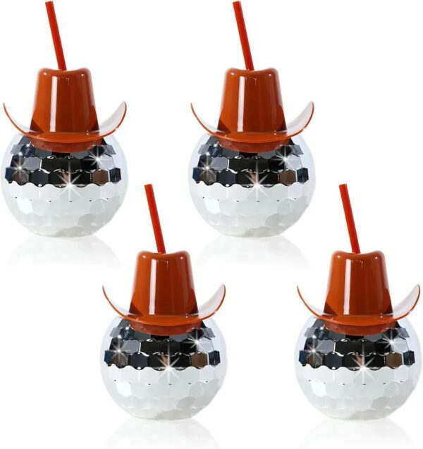Disco Ball Tumbler with Cowboy Hat Lid &Straw