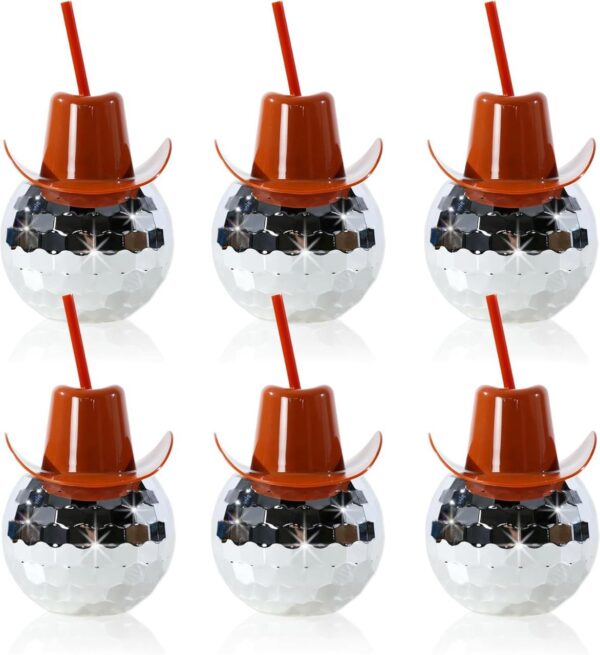Disco Ball Tumbler with Cowboy Hat Lid &Straw