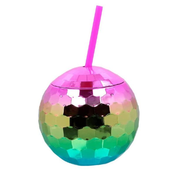 Rainbow Gradient Disco Ball Tumbler with Straw