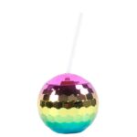 Rainbow Gradient Disco Ball Tumbler with Straw