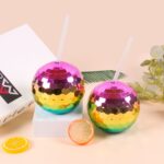 Rainbow Gradient Disco Ball Tumbler with Straw