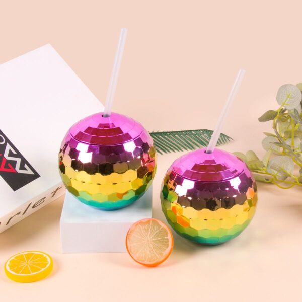 Rainbow Gradient Disco Ball Tumbler with Straw