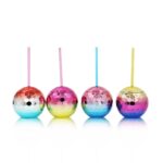 Rainbow Gradient Disco Ball Tumbler with Straw