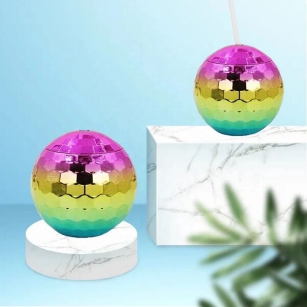 Rainbow Gradient Disco Ball Tumbler with Straw