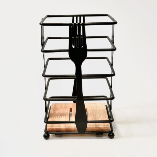 Matte Black & Acacia Wood Cutlery Holder