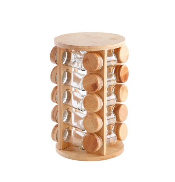 Professional 20-Piece Rotating Wooden Spice Carousel