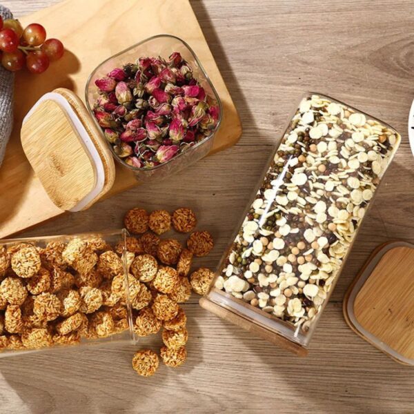 3-Piece Bamboo & Glass 1000ml Pantry Suite