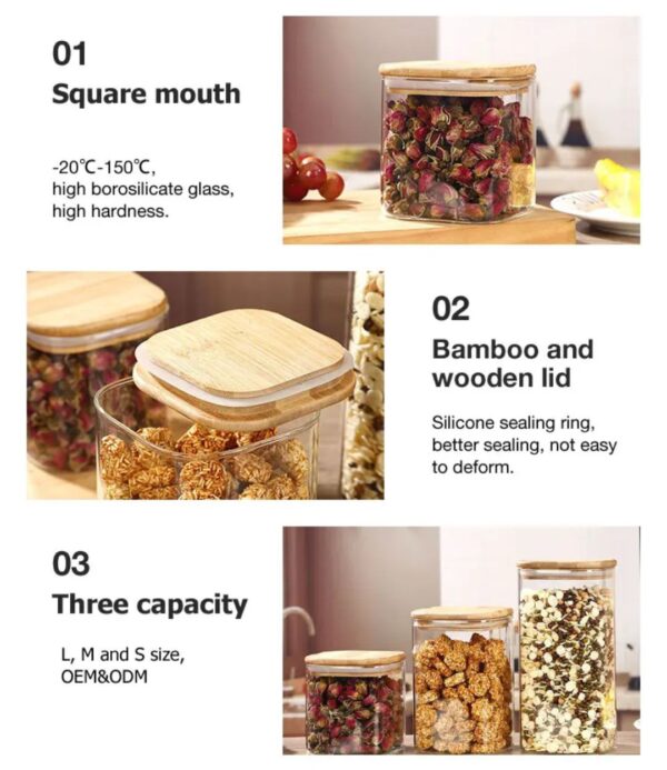3-Piece Bamboo & Glass 1000ml Pantry Suite