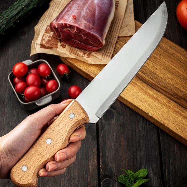 High-Carbon Stainless Steel Knife with Fine-Grain Wooden Handle