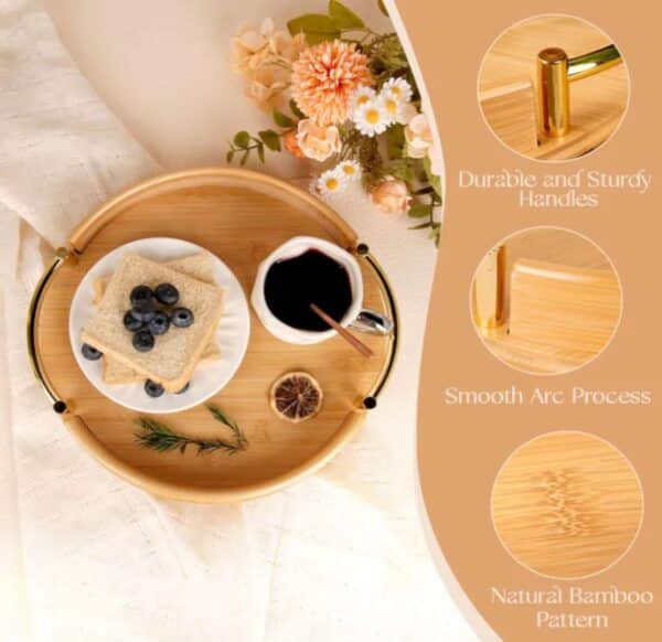 2-Piece Round Bamboo Serving Tray Set
