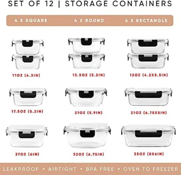 12-Piece Airtight Borosilicate Glass Storage Set